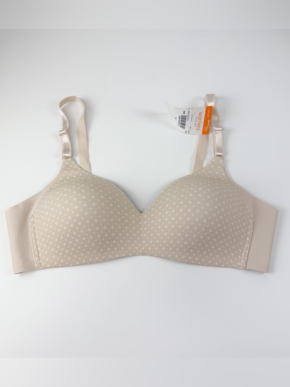 Warners Bra Womens 38B Beige Tan Polka Dot Lightly Lined Wireless $46 NWT NEW